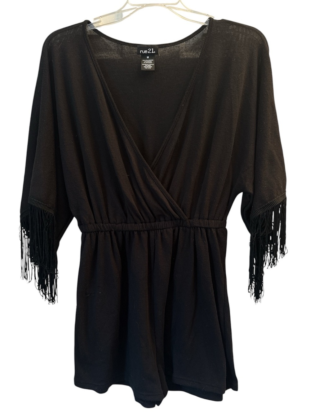 rue21 Black Fringe Dolman-Sleeve Surplice Romper